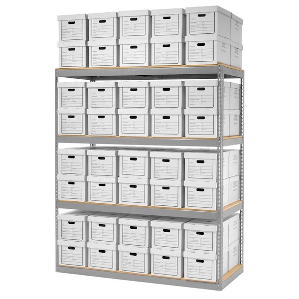Global Industrial Record Storage Open With Boxes 72inW x 30inD x 84inH, Gray 130103 - main